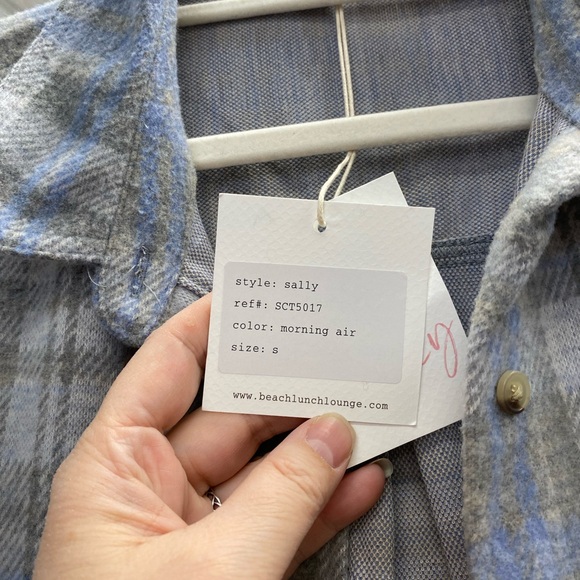 beachlunchlounge Blue and Gray Plaid Shirt Jacket - Picture 3 of 4